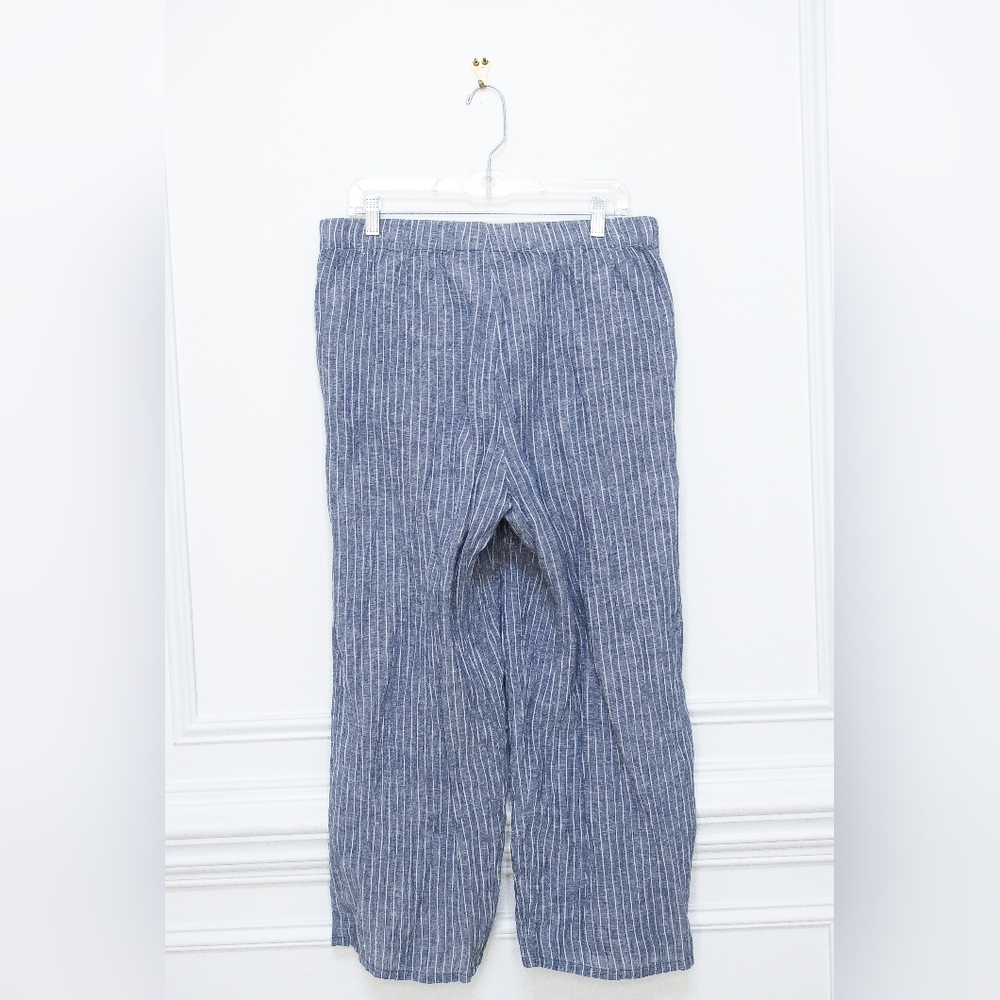 Eileen Fisher Puckered Organic Linen Wide Leg Pants Striped 100% Linen Size LP - Picture 6 of 10